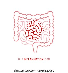 Gut inflammation, pain, angriness sign. Editable vector illustration in modern outline style isolated on a white background. Medical concept. Symbol, pictogram, icon, logotype element. 