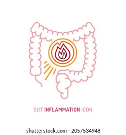 Gut inflammation, pain, angriness sign. Editable vector illustration in modern outline style isolated on a white background. Medical concept. Symbol, pictogram, icon, logotype element. 