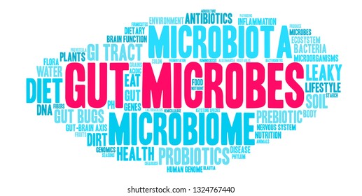 Gut Microbes word cloud on a white background. 