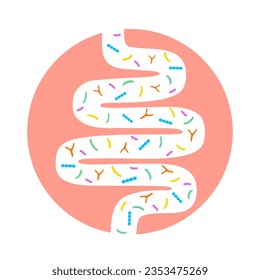 Gut microbiome concept. Human intestine microbiota with healthy probiotic bacteria.