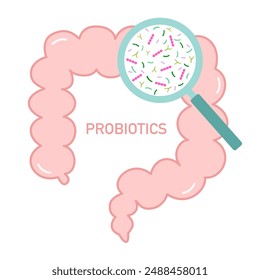 Gut microbiome concept. Human intestine microbiota with healthy probiotic bacteria.