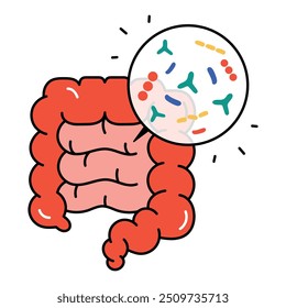 Gut Microbiome Icon Design. Represents Digestive Health, Microbiota, Probiotics, Gut Flora. Vector icon with editable Strokes and Colors.