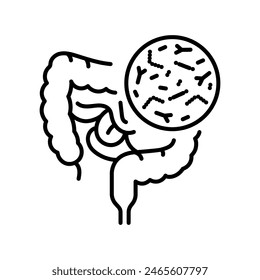 Icono de línea de microbioma intestinal negra. Microbiota intestinal. Signo para página de Web, App móvil, Botón, logotipo. Vector Botón aislado. Trazo editable.