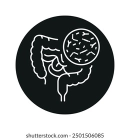 Gut microbiome line black icon. Intestine microbiota. Sign for web page, mobile app, button, logo. Vector isolated button. Editable stroke.