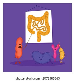 The gut microflora makes plans to hijack the gut. Vector illustration