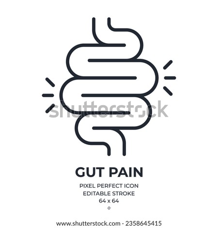 Gut pain, colitis, constipation editable stroke outline icon isolated on white background flat vector illustration. Pixel perfect. 64 x 64. 