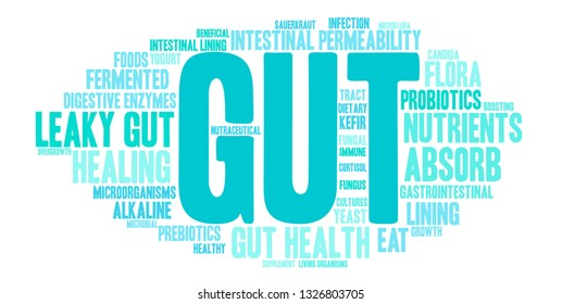 Gut word cloud on a white background. 