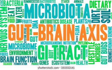 Gut-Brain Axis word cloud on a white background. 