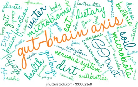 Gut-Brain Axis word cloud on a white background. 