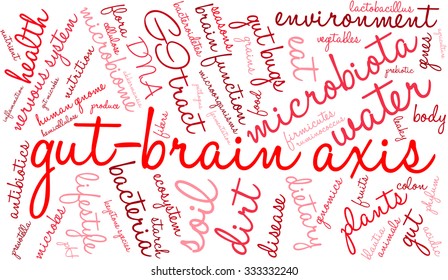 Gut-Brain Axis word cloud on a white background. 