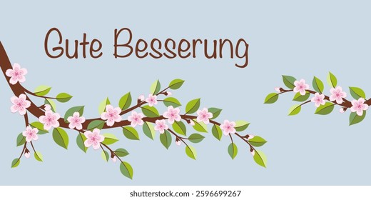 Gute Besserung - text in German language - Get well soon. Get well soon card with cherry blossom branches.