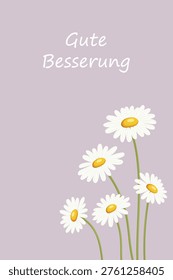 Gute Besserung - text in German language - Get well soon. Light pink recovery card with daisies.