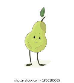 Gute happy funny smiling mint pear.Isolated on white background.Vector illustration in cartoon style.Element for desing.For bady shower,greeting card,par ty invitation,fashion clothes t-shirt print