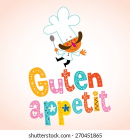 Guten appetit decorative lettering with chef character