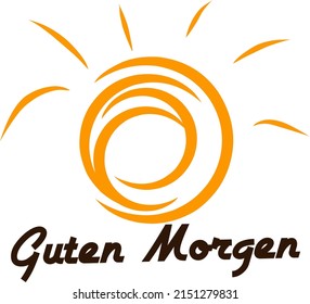 Guten Morgen Morgen-Design auf Deutsch bedeutet guten Morgen und es gibt eine Form der Sonne oben