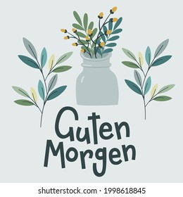 "Guten Morgen" Handschrift auf Deutsch, auf Englisch bedeutet "Guten Morgen". Deutsche Grüße. Vektorgrafik.
