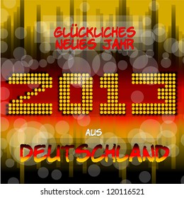 guten Rutsch ins neue Jahr aus Deutschland Happy new year's eve with a multicolored background, bright text like little light, the colors of the German flag, Back red yellow. Germany. german language