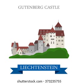 Gutenberg Castle in Liechtenstein. Flat cartoon style historic sight showplace attraction landmarks web site vector illustration. World countries cities vacation travel sightseeing collection.