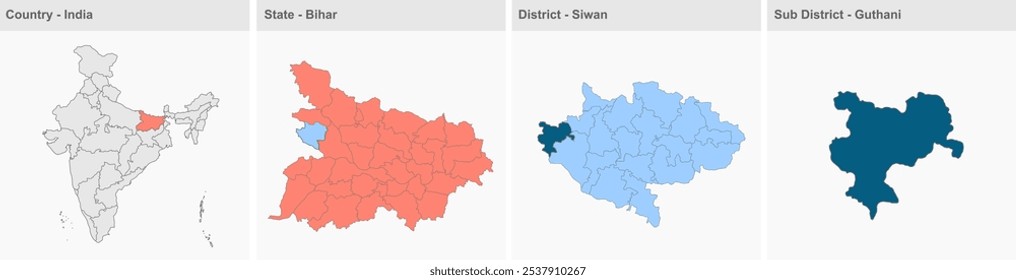 Guthani map (District Siwan, State Bihar, Republic of India) ,Siwan District, Bihar State, Republic of India, Government of Bihar, Indian territory, Eastern India, politics, village, tourism