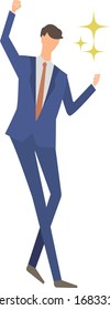 Guts pose vector illustration. A company employee in a suit. joy. For business.