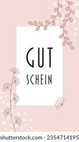 Gutschein - text in German language - Voucher. Coupon card with floral design in rose tones. 