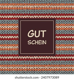 Gutschein - text in German language - Voucher. Square Voucher card with a striped knitted background.