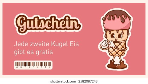 Gutschein voucher coupon groovy, Ice cream. German