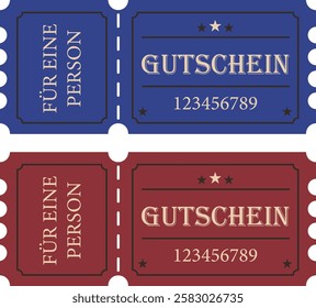 Gutschein, voucher, coupon, ticket vintage retro style. German blue red.