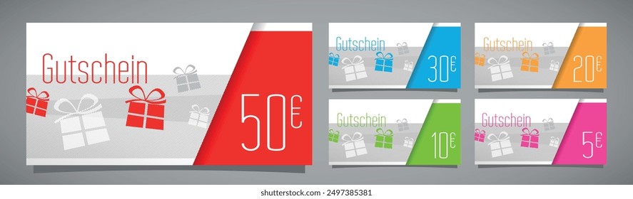 Gutschein, voucher in German a value of 5, 10, 20, 30 and 50 euros