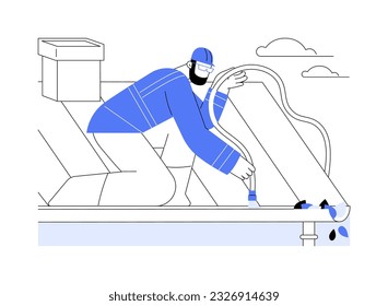 Gutter cleaning abstract concept vector illustration. Professional repairman cleaning gutter on private house roof, property maintenance service, mold removal process abstract metaphor.