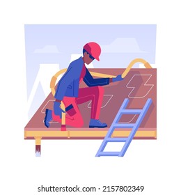 Gutter cleaning isolated concept vector illustration. Professional repairman cleaning gutter on private house roof, property maintenance service, mold removal process vector concept.
