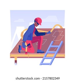 Gutter Cleaning Isolated Concept Vector Illustration. Professional Repairman Cleaning Gutter On Private House Roof, Property Maintenance Service, Mold Removal Process Vector Concept.