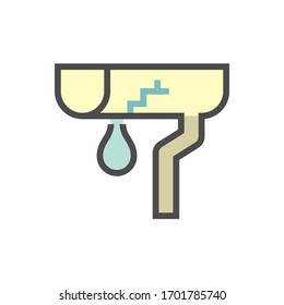 Gutter damage and repair work vector icon design for home problem graphic design element, editable stroke.
