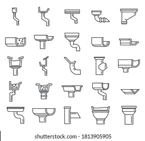 Ajuste de los iconos de drenaje de la goma. Conjunto de esquemas de iconos vectoriales de drenaje para diseño web aislados en fondo blanco