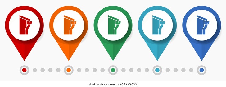 Gutter, guttering service concept vector icon set, flat design home pointers, infographic template easy to edit