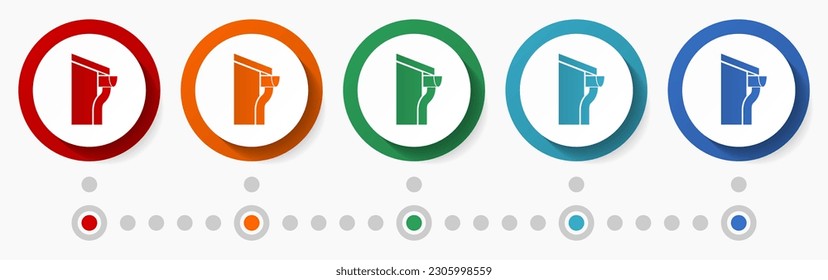 Gutter, guttering service concept vector icon set, infographic template, flat design circle colorful web buttons in 5 color options