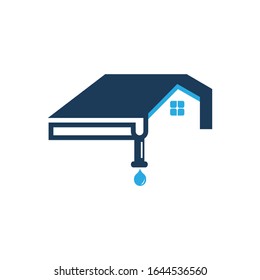 gutter and house roof logo template. Roof downspout vector design. Gutter services logotype