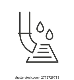 gutter icon, rain pipe, drain water of roof, drainage underground system, outline vector illustration