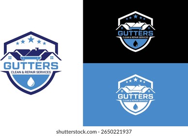 Servicio de instalación y reparación de canalones Logotipo Diseño Vector Plantilla