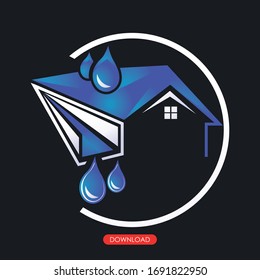 Gutter In Roof To Prevention Rain Water Logo Vector