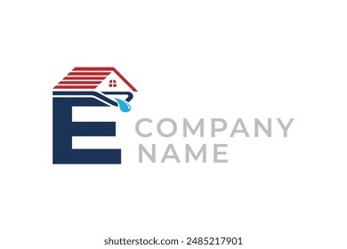  gutter service logo, gutters logo design, letter e gutter, minimalist gutter roofing logo