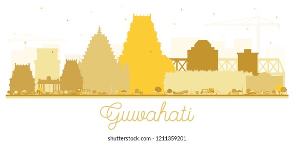 Guwahati India City Skyline Silhouette with Golden Buildings. Vector Illustration. Business Travel and Tourism Concept with Historic Architecture. Guwahati Cityscape with Landmarks.