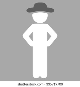 Guy Akimbo vector icon. Style is bicolor flat symbol, dark gray and white colors, rounded angles, silver background.