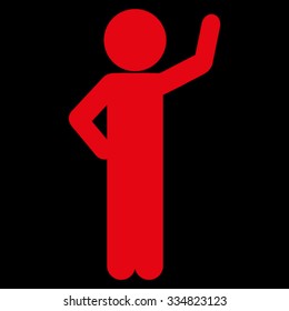 Guy Assurance vector icon. Style is flat symbol, red color, rounded angles, black background.