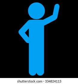 Guy Assurance vector icon. Style is flat symbol, blue color, rounded angles, black background.