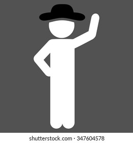 Guy Assurance vector icon. Style is bicolor flat symbol, black and white colors, rounded angles, gray background.