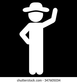 Guy Assurance vector icon. Style is flat symbol, white color, rounded angles, black background.