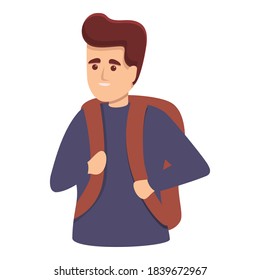 Guy with backpack icon. Cartoon of guy with backpack vector icon for web design isolated on white background