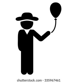 Guy With Balloon vector icon. Style is flat symbol, black color, rounded angles, white background.