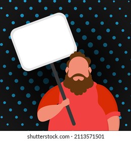 A guy with a banner and a place for your text. Pop art cartoon style. Vector illustration.